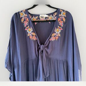 Johnny Was Golda Maxi Kaftan Large Navy Blue Swim Dress Cover Up Boho Floral